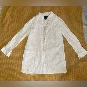 Tahari White Linen Button Down Shirt Tunic